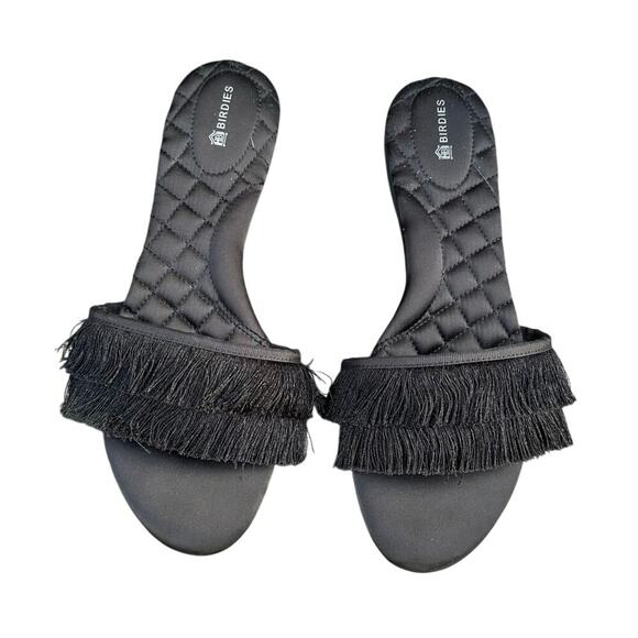 Birdies The Sparrow Fringe Slide Sandals‎ Size 8.5 Black - Picture 1 of 7